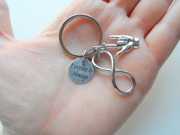 Forever Yours Hand Stamped on Aluminum Tag Keychain and Infinity Symbol  Charm Keychain
