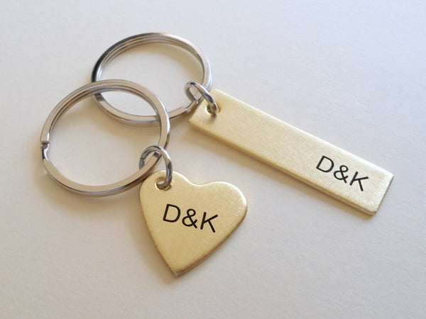 Personalized Bronze Keychains With Cutout Matching Heart Shape