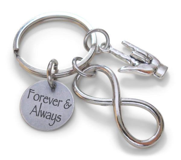  Forever Yours Hand Stamped on Aluminum Tag Keychain and  Infinity Symbol Charm Keychain : Clothing, Shoes & Jewelry