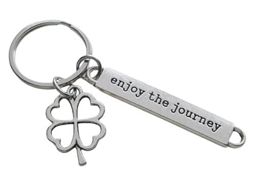 Clover Charm Keychain with Enjoy the Journey Charm, Good Luck Charm Keychain