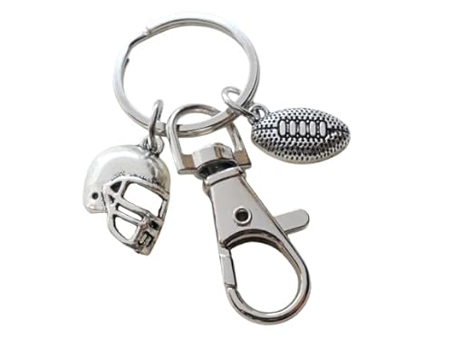 Football Charm Keychain with Small Football Charm, Helmet Charm & Swivel Clasp; Football Team Player Keychain