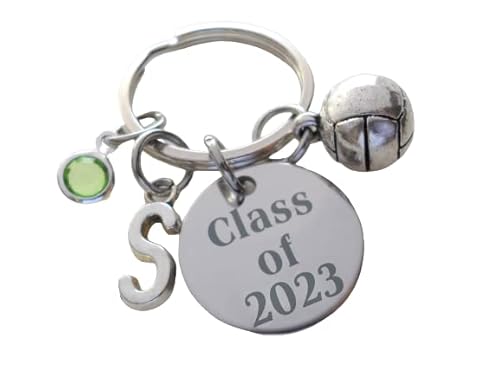 Custom Graduation Class of 2024 or 2025 Disc Keychain with Volleyball Charm, Personalized Graduate Keychain, Gift for Graduate