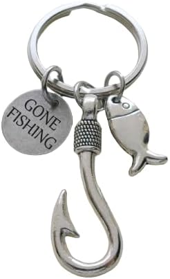 Gone Fishing Fish Hook Charm Keychain with Small Fish Charm