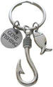 Gone Fishing Fish Hook Charm Keychain with Small Fish Charm