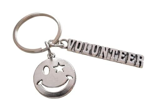 Volunteer Appreciation Keychain with Smiley Face Charm and Volunteer Charm