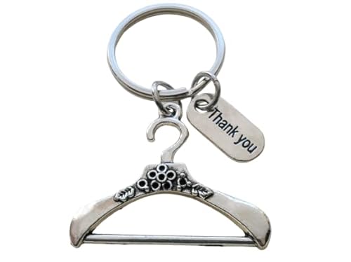 Clothes Hanger and Thank You Charm Keychain, Clothing Store Employee Appreciation Keychain