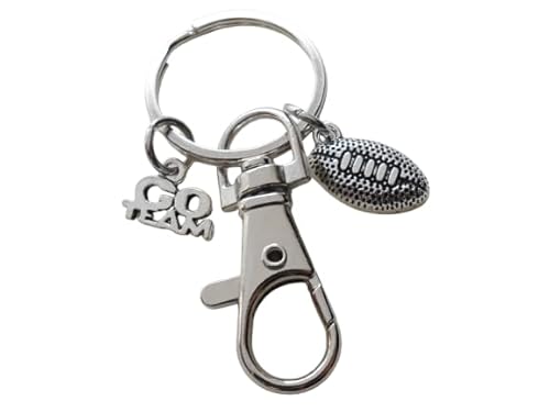 Football Charm Keychain with Small Football Charm, Go Team Charm & Swivel Clasp; Football Team Player Keychain