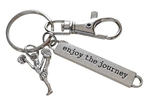 Cheerleader Charm Keychain with Cheerleader Charm, Enjoy the Journey Charm & Swivel Clasp, Cheerleading School Team Keychain, Cheer Team Keychain