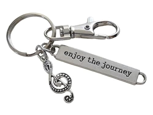 Treble Clef Charm Keychain with Enjoy the Journey Charm & Swivel Clasp; Piano Student, Musician Keychain, Music Teacher, School Staff, or Volunteer Keychain