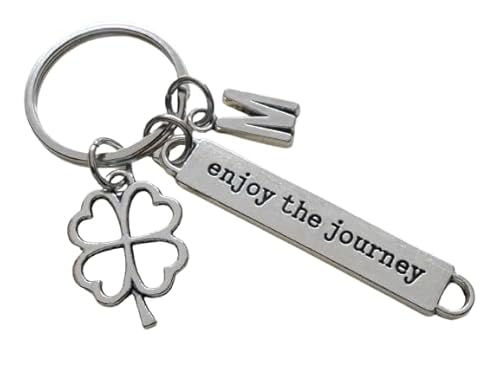 Custom Clover Charm Keychain with Enjoy the Journey Charm & Letter Charm, Good Luck Charm Keychain