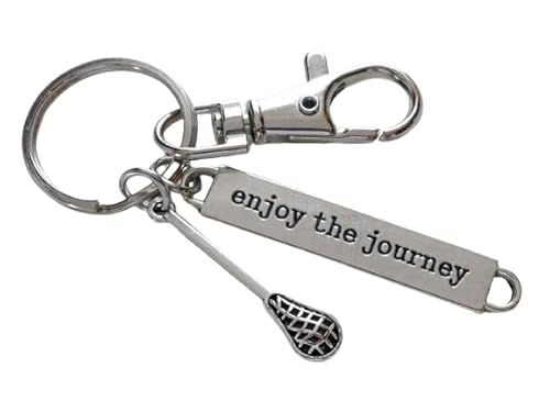 Lacrosse Stick Charm Keychain with Enjoy the Journey Charm & Swivel Clasp; Graduate Keychain, Lacrosse Player or Coach Keychain