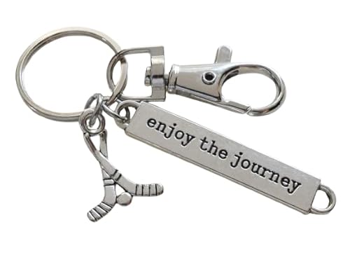 Hockey Sticks Charm & Enjoy the Journey Charm Keychain with Swivel Clasp, Coach, Graduate or Hockey Player Keychain