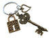 Bronze Key Charm Keychain with Lock Charm & Heart Charm; Couples Anniversary Keychain