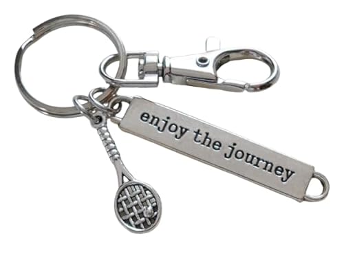 Tennis Charm Keychain with Tennis Racquet Charm, Enjoy the Journey Charm & Swivel Clasp; Graduate Keychain, Tennis Player or Coach Keychain