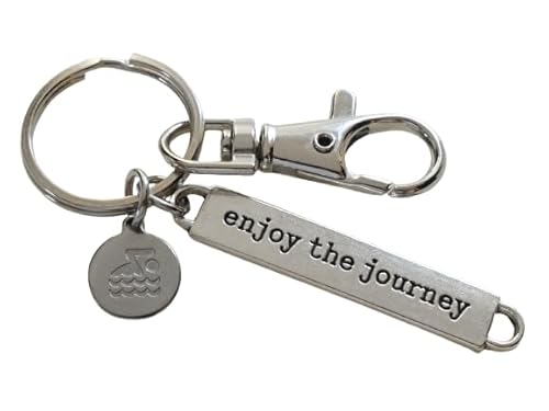 Swimmer Charm Keychain with Swimmer Disc Charm, Enjoy the Journey Tag & Swivel Clasp; Swim Team or Coach Keychain