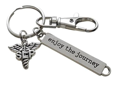 Speech Therapist Keychain, Student Speech Language Pathologist Keychain with SLP Medical Charm, Enjoy the Journey Charm, and Swivel Clasp