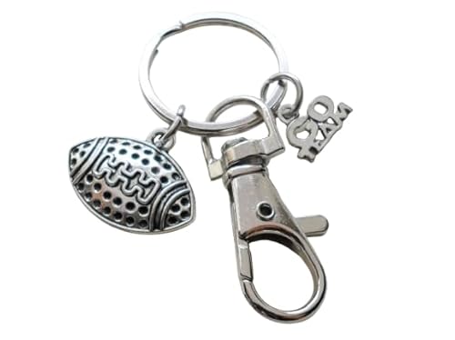 Football Charm Keychain with Go Team Charm & Swivel Clasp; Football Team Player Keychain