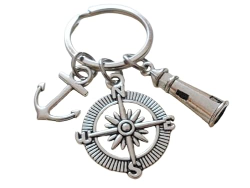 Compass Charm Keychain with Anchor Charm & Lighthouse Charm - I'd Be Lost Without You; Couples Keychain