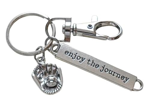 Baseball or Softball Keychain with Baseball Mitt Charm, Enjoy the Journey Charm, and Swivel Clasp, Team Player Keychain