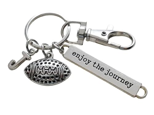 Custom Football Charm Keychain with Enjoy the Journey Charm & Swivel Clasp with Initial Charm; Football Team Player Keychain