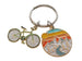 Outdoor Mountain Biking Keychain; Mountain, Trees, River & Orange Sunset Sky Scene Disc Charm Keychain with Bike Charm