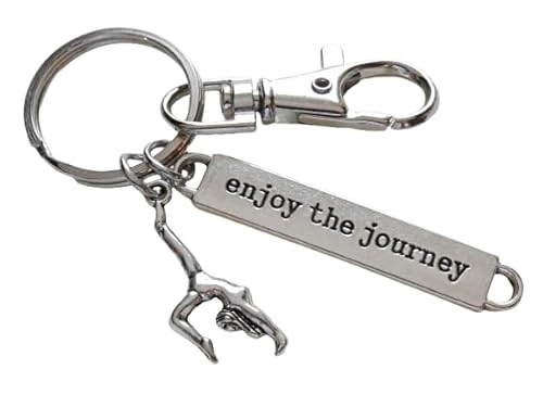 Gymnastics Keychain with Gymnast Charm, Enjoy the Journey Charm, and Swivel Clasp; Gymnast or Coach Keychain