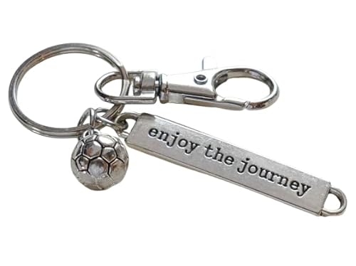 Soccer Player Keychain with Soccer Ball & Enjoy the Journey Charm and Swivel Clasp, Soccer Player or Coach Keychain