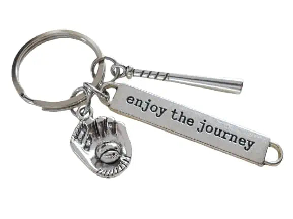 Baseball Keychain with Baseball Glove Charm, Bat Charm, and Enjoy the Journey Charm, Team Player Keychain