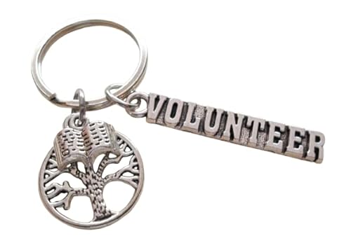 Volunteer Appreciation Keychain with Tree & Book Charms and Volunteer Charm