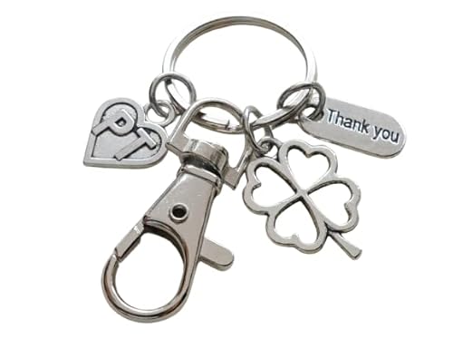 Physical Therapist Appreciation Keychain with Clover Charm, PT Heart Charm, Thank You Charm, and Swivel Clasp