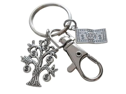 Accountant Student Charm Keychain with Money Tree Charm, Money Bill Charm & Swivel Clasp; Accountant, Bookkeeper or Entrepreneur Keychain