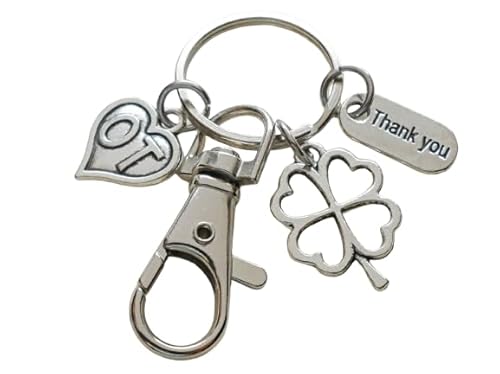 Occupational Therapist Appreciation Keychain with OT Charm, Clover Charm, Thank You Charm, and a Swivel Clasp; Clinic Staff and Employee Thank You Keychain