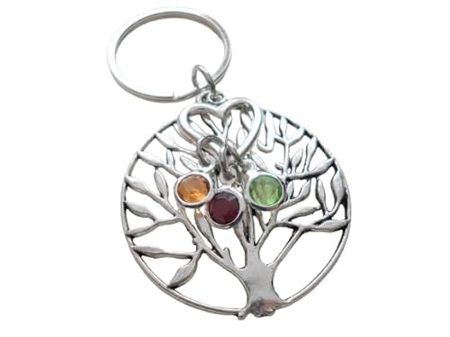 Custom Family Tree Keychain with Birthstone Charms, Gift for Mom or Grandma