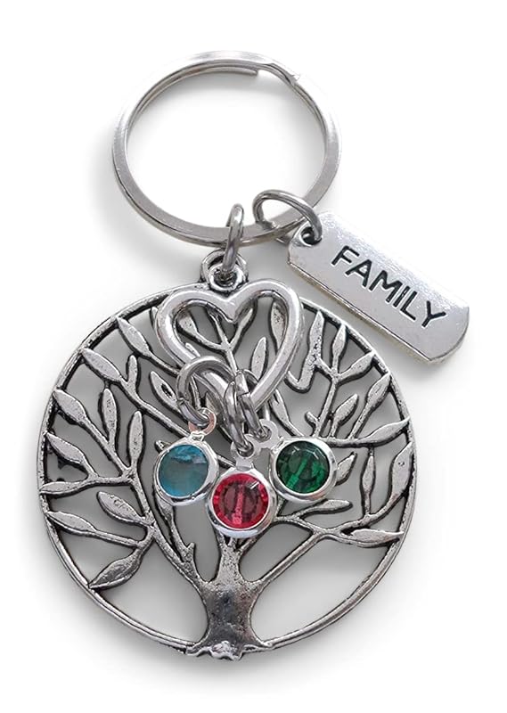 Custom Family Tree Keychain with Birthstone Charms, Gift for Mom or Gift for Grandma