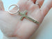 Bronze Cross Keychain with Faith Tag & Small Heart Charm, Religious Keychain (With Faith Tag)