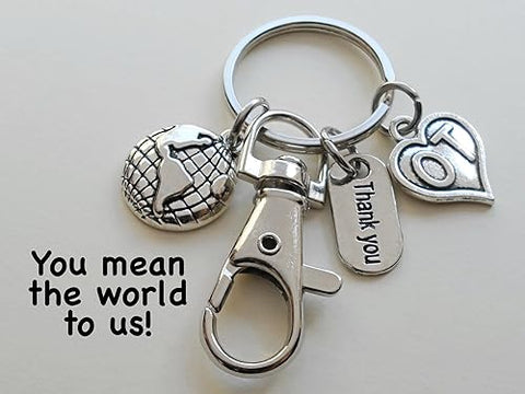 Occupational Therapist Appreciation Keychain with OT Charm, World Globe Charm, Thank You Charm, and a Swivel Clasp; Clinic Staff and Employee Thank You Keychain