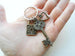 Bronze Key Charm Keychain with Lock Charm & Heart Charm; Couples Anniversary Keychain