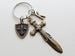 Custom Bronze Sword & Shield Charm Keychain with Letter Charm; Knight, Warrior, Fantasy Keychain