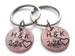 Personalized Double Set Penny Keychains Custom Hand Stamped and Heart Around The Year