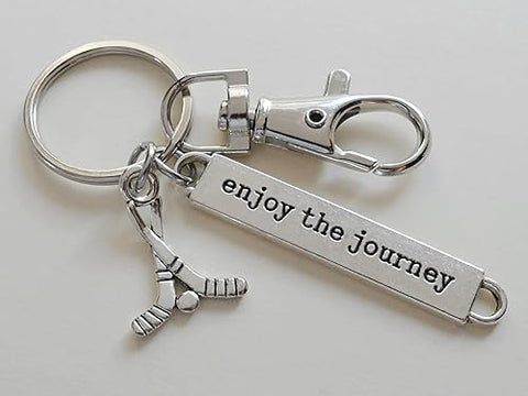 Hockey Sticks Charm & Enjoy the Journey Charm Keychain with Swivel Clasp, Coach, Graduate or Hockey Player Keychain