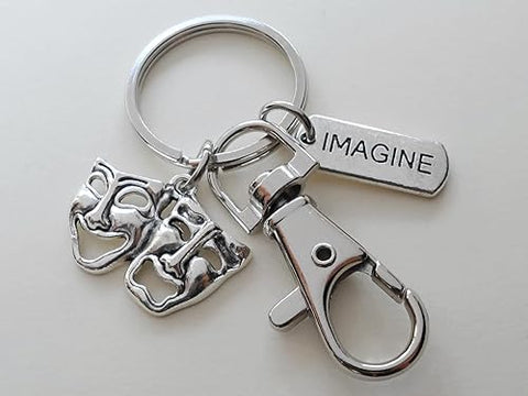 Theatre Masks & Imagine Charm Keychain with Swivel Clasp, Mask Charm, Drama Keychain, Graduation Keychain, Actors Keychain