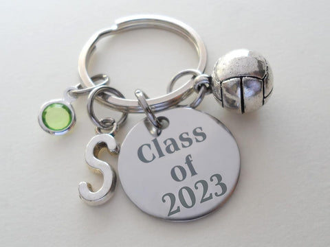 Custom Graduation Class of 2024 or 2025 Disc Keychain with Volleyball Charm, Personalized Graduate Keychain, Gift for Graduate