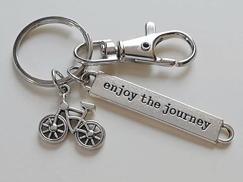 Bike Charm Keychain with Enjoy the Journey Tag & Swivel Clasp; Biker's Keychain, Graduate or Biking Coach, Encouragement Keychain