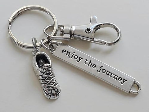 Track or Cross Country Runner Keychain with Running Shoe Charm, Enjoy the Journey Charm & Swivel Clasp, Fitness Encouragement Keychain