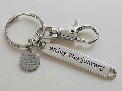 Swimmer Charm Keychain with Swimmer Disc Charm, Enjoy the Journey Tag & Swivel Clasp; Swim Team or Coach Keychain