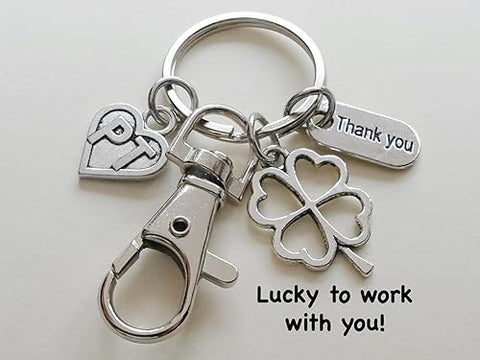 Physical Therapist Appreciation Keychain with Clover Charm, PT Heart Charm, Thank You Charm, and Swivel Clasp