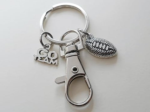 Football Charm Keychain with Small Football Charm, Go Team Charm & Swivel Clasp; Football Team Player Keychain