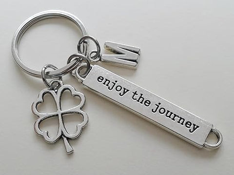 Custom Clover Charm Keychain with Enjoy the Journey Charm & Letter Charm, Good Luck Charm Keychain