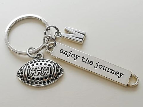 Custom Football Charm Keychain with Enjoy the Journey Charm & Letter Charm; Football Team Player Keychain