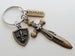 Custom Bronze Sword & Shield Charm Keychain with Letter Charm; Knight, Warrior, Fantasy Keychain